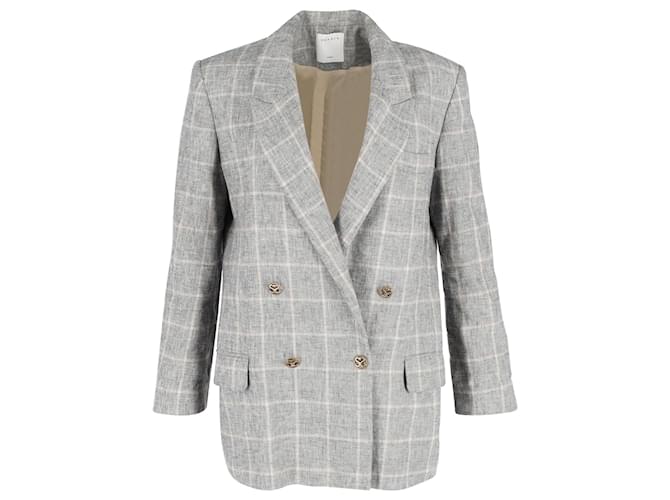 Sandro Paris Beyane Checked lined-Breasted Blazer in Gray Cotton Grey  ref.1127027