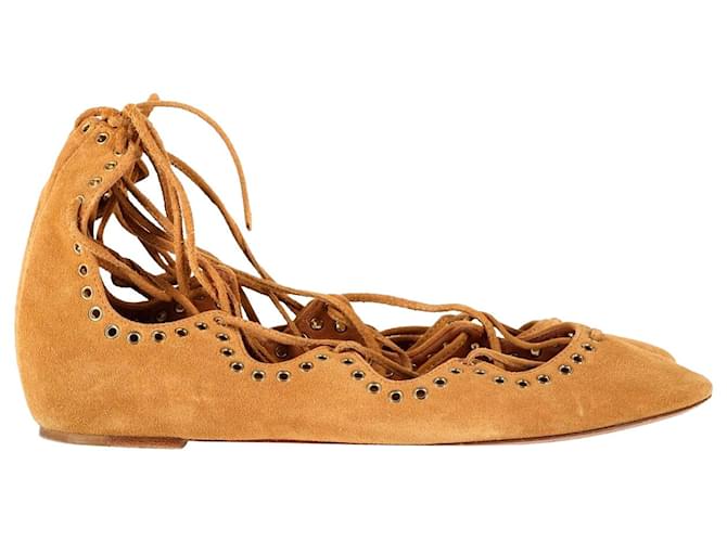 Isabel Marant Lace Up Ballet Flats in Camel Suede Yellow  ref.1127041