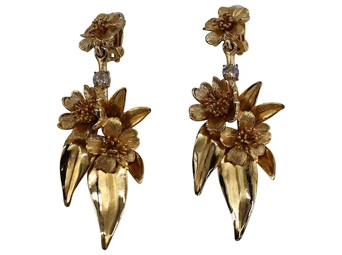 Oscar de la Renta Floral Drop Clip-On Earrings in Gold-tone Metal Golden  ref.1127093