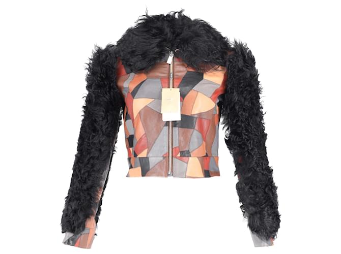 Michael Kors Cropped Patchwork Shearling Jacket in Multicolor Leather Multiple colors  ref.1127099
