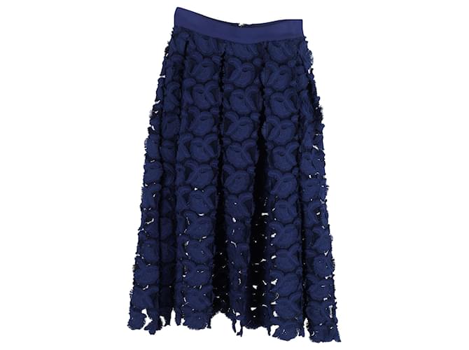 Maje High-Waist Midi Skirt in Navy Blue Polyester Lace  ref.1127112