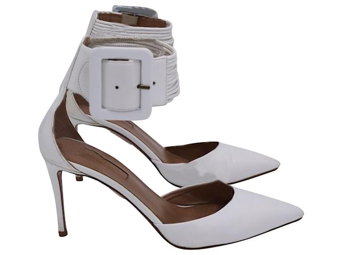 Aquazzura Casablanca 85 Pumps in White Leather  ref.1127114