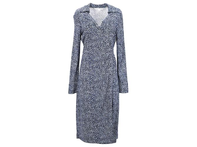 Diane Von Furstenberg Cybil - Robe portefeuille à imprimé paon en soie bleue  ref.1127121
