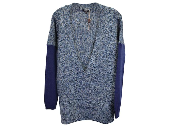 Zweifarbiger Etro-Pullover mit V-Vorderseite aus blauer Wolle und Kaschmir  ref.1127124