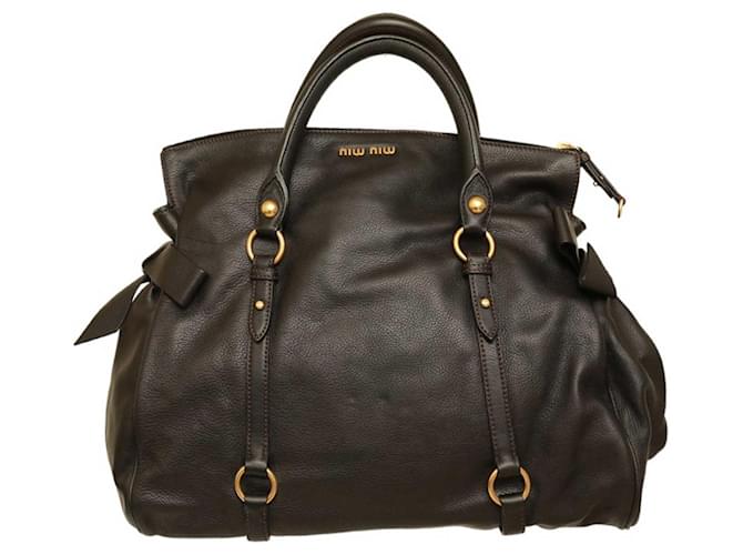 Miu Miu Bow Satchel in black calf leather large top handle satchel bag  ref.1127219