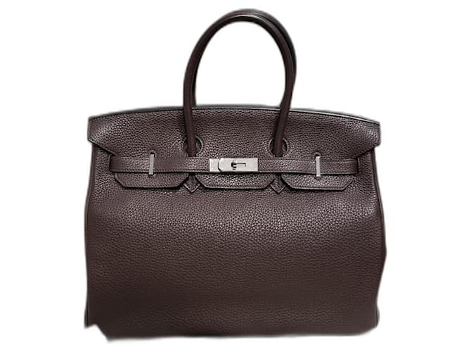 Bolso Birkin 35 Hermès cuero Togo chocolate Marrón oscuro  ref.1127367