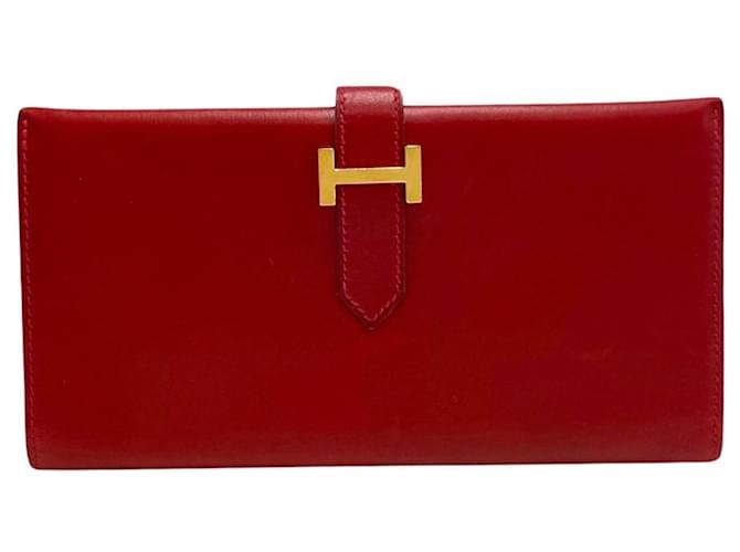 Béarn Hermès Bearn Red Leather  ref.1127410
