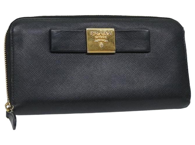 Saffiano PRADA Long Wallet Safiano leather Black Auth 57079  ref.1127729
