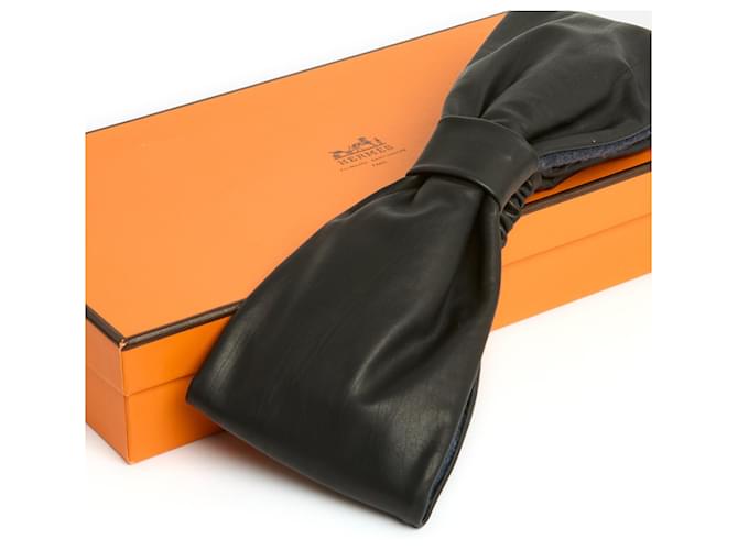 Hermès Dunkelgraues Lederstirnband in Box  ref.1127785