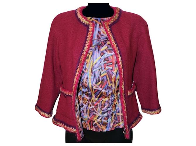 Chanel 14A RASPBERRY JACKET & MATCHING BLOUSE SET FR 38 Multiple colors Silk Wool  ref.1127830