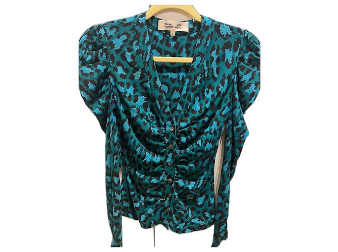 Diane Von Furstenberg Gladys Top de malla estampado leopardo azul