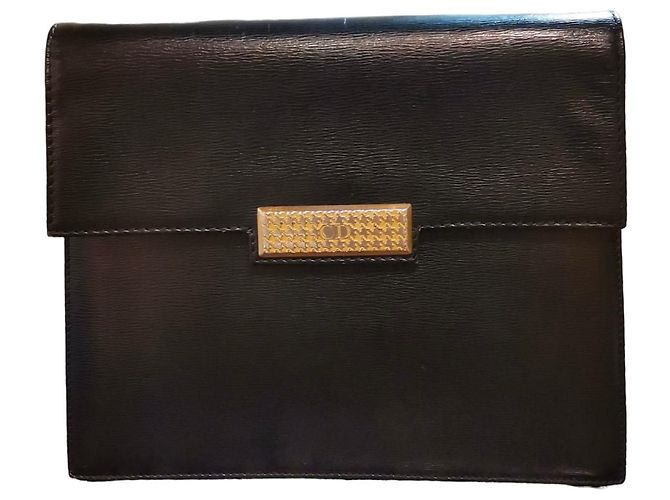Bolsa Christian Dior de couro preta com fivela logo CD dourada Preto