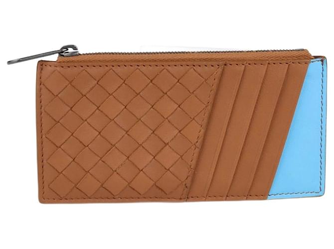 Bottega Veneta brown/Blue Intrecciato Zipped Card Holder Wallet Leather  ref.1127943
