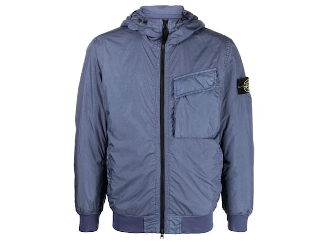 Stone Island Padded jacket with hood. CRINKLE REPS R-NY Light blue Synthetic  ref.1127957