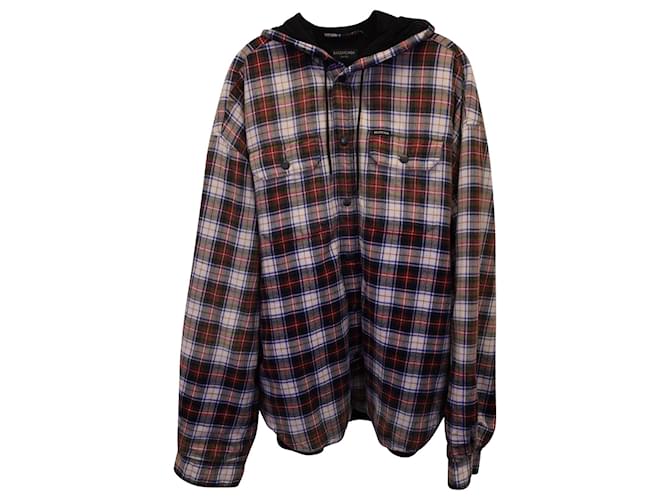 Camisa con capucha a cuadros Balenciaga en algodón multicolor  ref.1128026