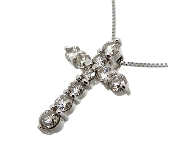 & Other Stories Platinum Diamond Cross Necklace Silvery Metal  ref.1128298