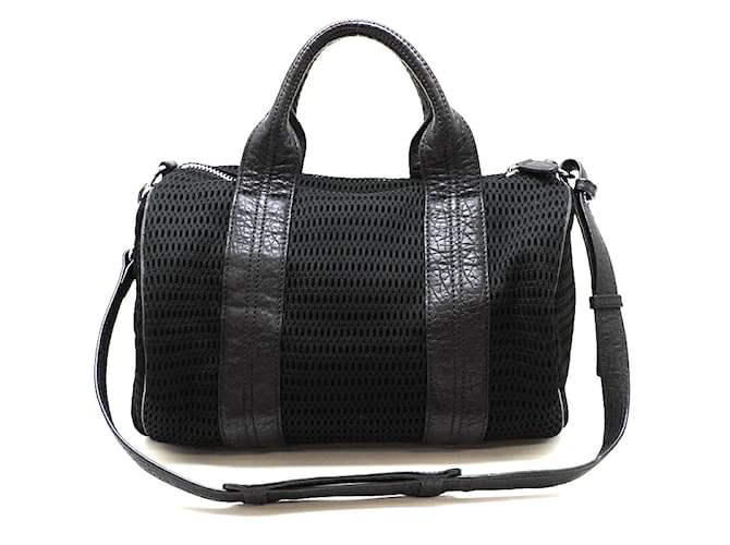 Alexander Wang Leather & Fabric Crochet Rocco Bag Black Pony-style calfskin  ref.1128302