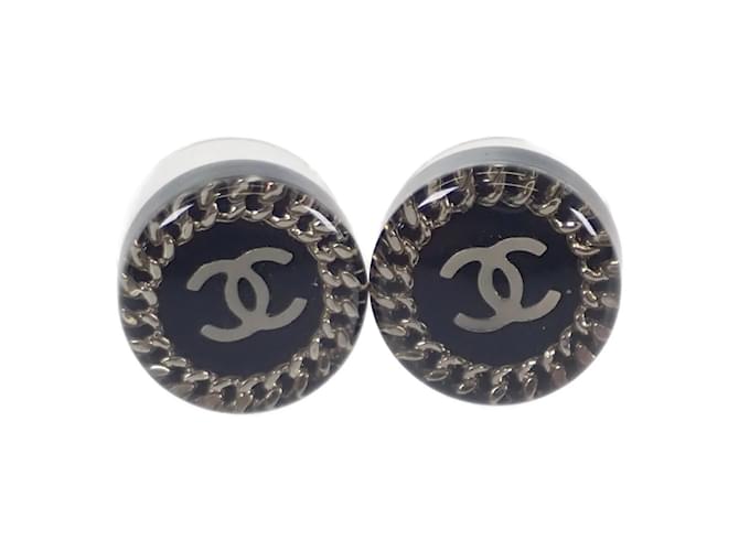 Chanel CC Round Chain Stud Earrings Black Plastic  ref.1128327