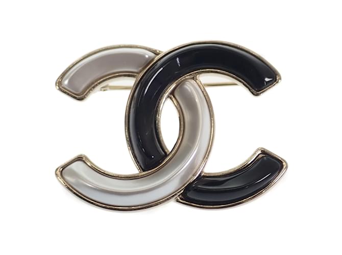 Chanel Broche CC de doble tono Negro Metal  ref.1128328