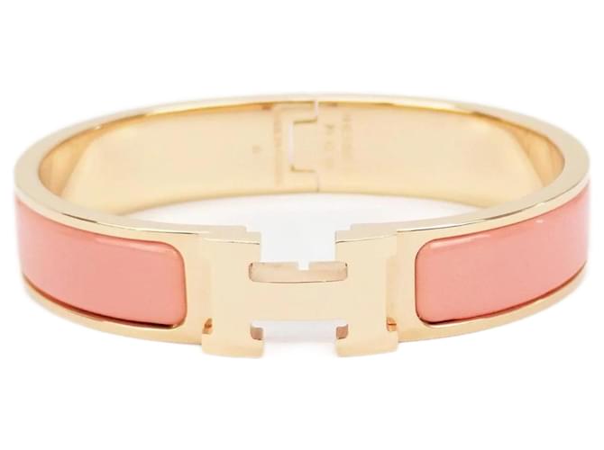 Hermès Pulseira Hermes Clic H Pulseira Esmaltada em Excelente Estado Rosa Esmalte  ref.1128334