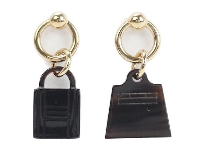 Ring Hermès Amuleto Marokinier Orecchini in corno di bufalo Marrone Metallo  ref.1128335