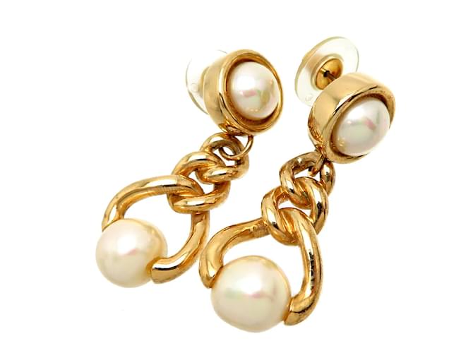 Dior aretes con perlas Dorado Metal  ref.1128418