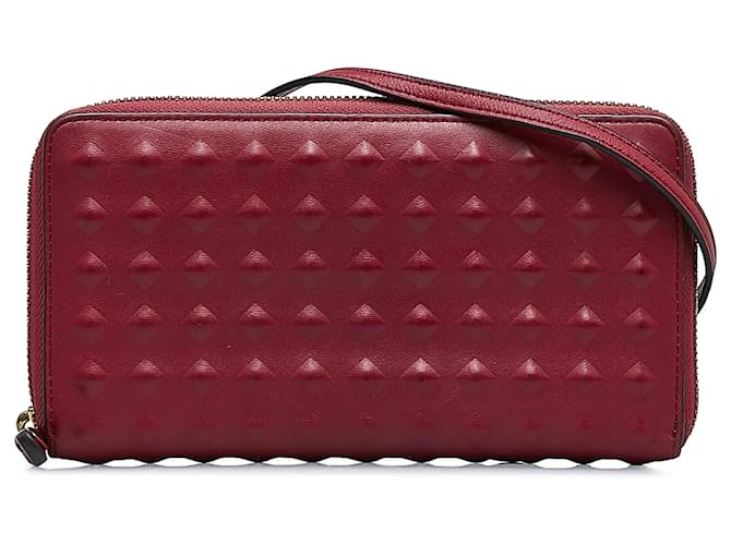 MCM Red Leather Zip Around Wallet on Strap Dark red Pony-style calfskin  ref.1128510