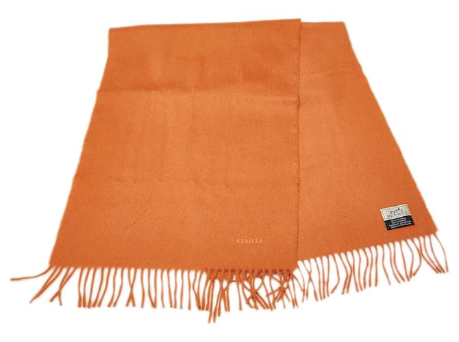 Hermès Hermes Orange Cashmere Scarf Wool Cloth  ref.1128528