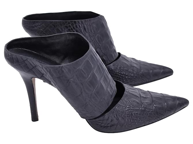 Alexander Wang Pointed-Toe Mules in Black Croc-Effect Leather  ref.1128589