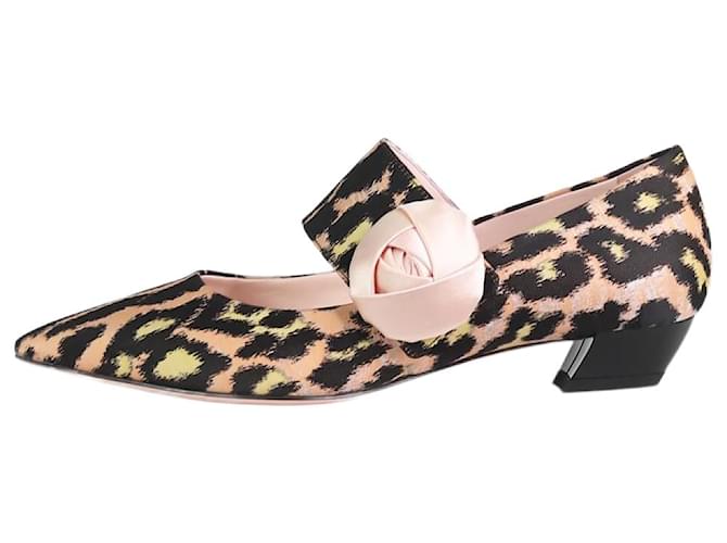 Roger Vivier Chaussures à bout pointu à talon bas et imprimé léopard multicolore - taille EU 37 Tissu  ref.1128669