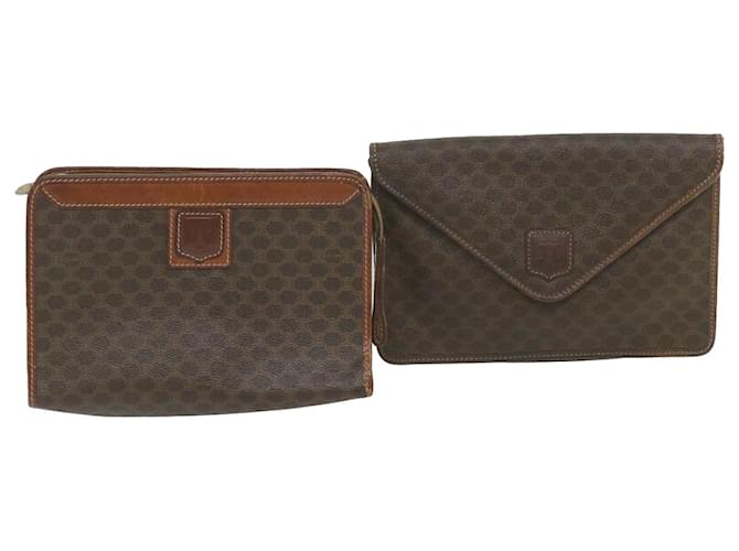 Céline CELINE Macadam Canvas Clutch Bag PVC Leather 2Set Brown Auth ar10789  ref.1128799