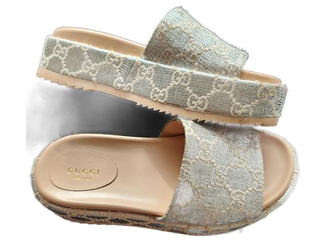 Espadrillas Gucci GG in pelle argento lamé