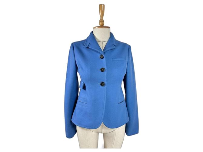 Miu Miu Coats, Outerwear Blue Wool Polyamide  ref.1128860