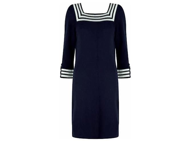 Chanel CC Buttons Maritime Cashmere Dress Navy blue  ref.1129093
