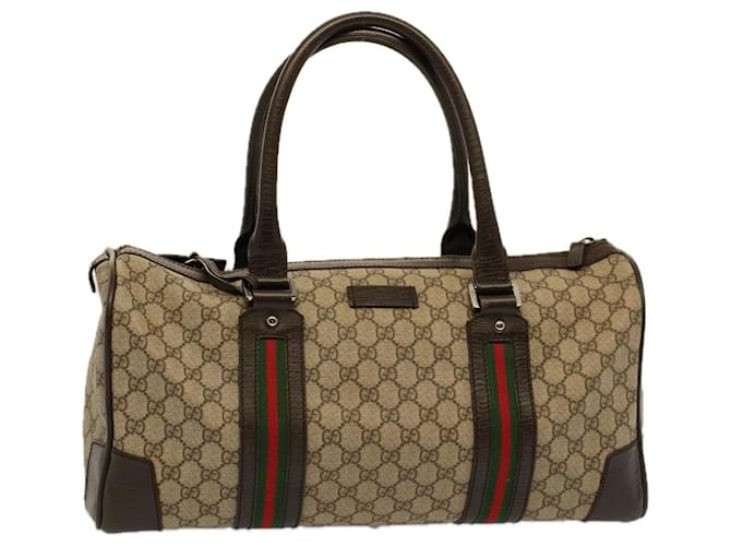 GUCCI GG Canvas Web Sherry Line Boston Bag PVC Leather Beige 145957 auth 58555 Red Green  ref.1129098