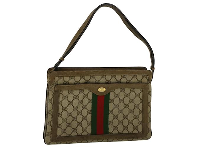 GUCCI GG Canvas Web Sherry Line Shoulder Bag PVC Leather Beige Green Auth bs9253 Red  ref.1129178