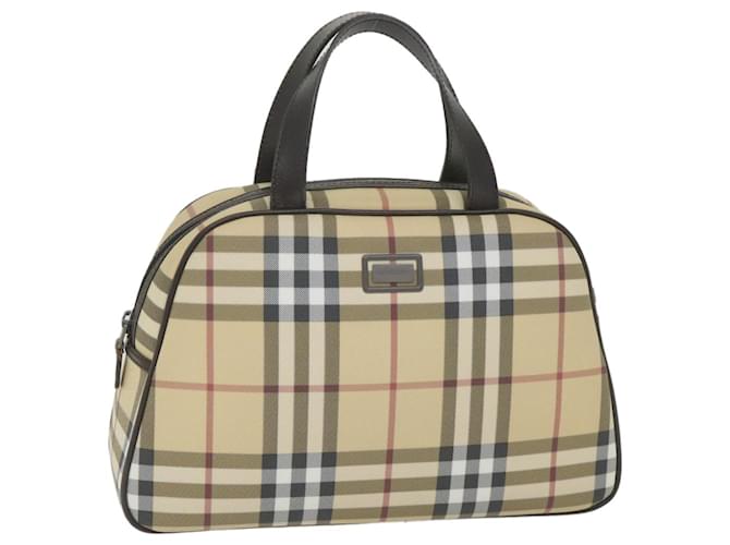 BURBERRY Nova Check Bolsa de mão PVC Couro Bege Auth ki3649  ref.1129207