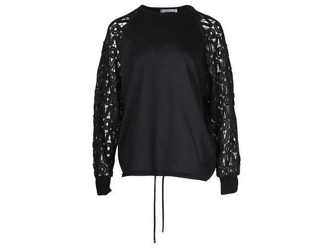 Chloé Chloe-Pullover mit Spitzenärmeln aus schwarzer Wolle