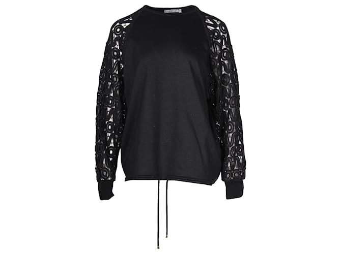 Chloé Chloe Lace Sleeve Sweater in Black Wool  ref.1129251