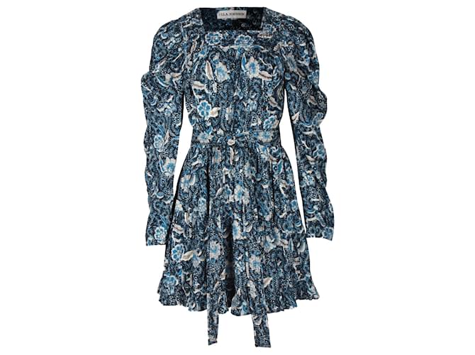 Ulla Johnson Nailah Minikleid mit Blumendruck aus blauer Baumwolle  ref.1129267