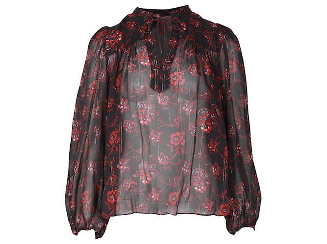Ulla Johnson Floral Long-Sleeve Top in Black Silk  ref.1129287