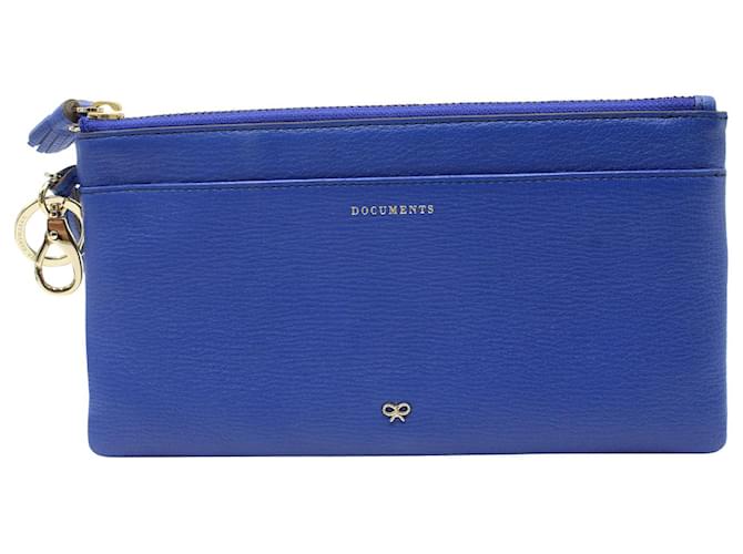 Pochette portadocumenti da viaggio con tasca sciolta Anya Hindmarch in pelle blu  ref.1129288