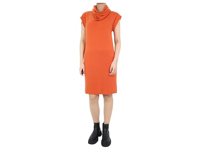Akris Vestido de malha laranja com gola redonda e manga curta - tamanho UK 10 Lã  ref.1129313