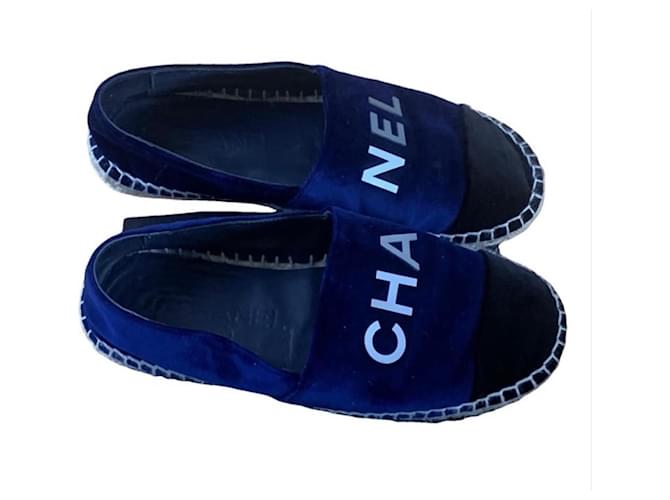 Chanel Alpercatas Azul marinho Veludo  ref.1129342