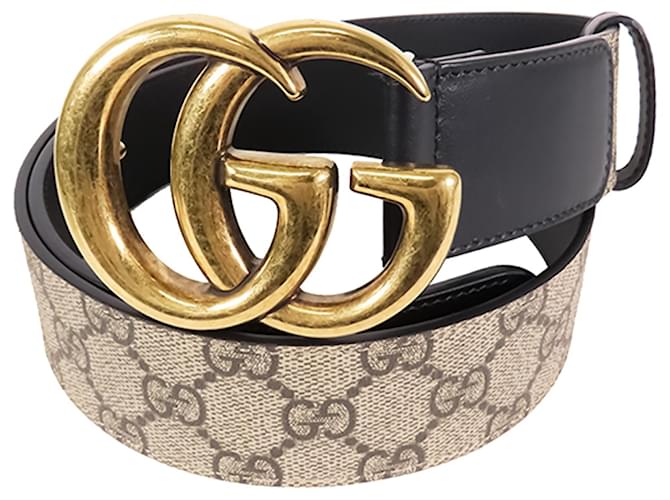 Gucci Brown GG Supreme and Marmont Leather Belt Black Beige Cloth Pony-style calfskin Cloth  ref.1129386