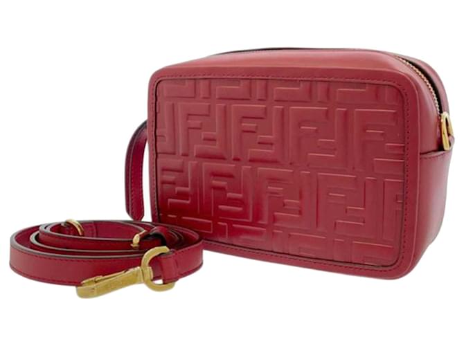 Fendi Red Zucca Embossed Leather Camera Bag Pony-style calfskin  ref.1129439