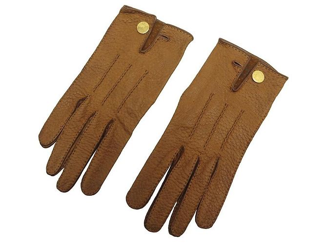 Hermès HERMES CLOU DE SELLE T HANDSCHUHE7 IN PECARI GOLD CAMEL LEDERHANDSCHUHEN Kamel