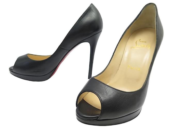 NEUF CHAUSSURES CHRISTIAN LOUBOUTIN ESCARPINS NEW VERY PRIVE 36.5 SHOES Cuir Noir  ref.1129686