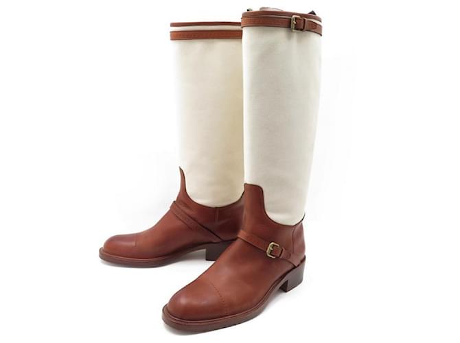louis vuitton shoes 7.5 41.5 DUAL MATERIAL BOOTS BEIGE CANVAS & LEATHER BOOTS Brown  ref.1129702