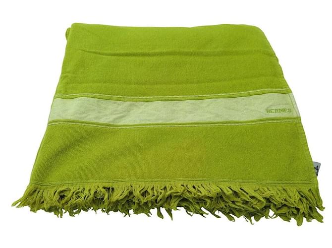 Hermès DRAP DE PLAGE HERMES YATCHING GRAND MODELE H102503M VERT NEW BEACH TOWEL Coton  ref.1129783